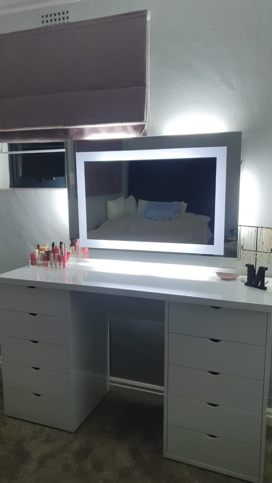 Moon Child Hollywood Mirror Vanity Desk – Premium Makeup Station (Gloss White)