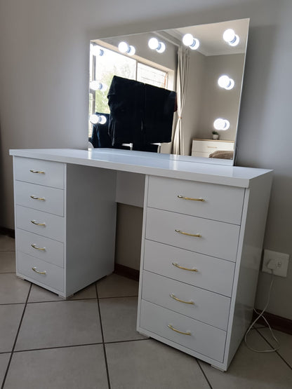 Moon Child Hollywood Mirror Vanity Desk – Premium Makeup Station (Gloss White)