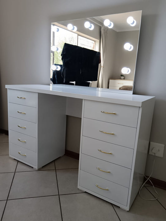 Moon Child Hollywood Mirror Vanity Desk – Premium Makeup Station (Gloss White)