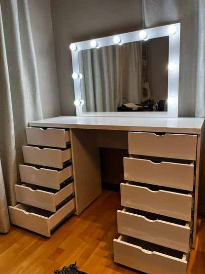 Moon Drawer Vanity Set (10 Drawer) with LED Mirror