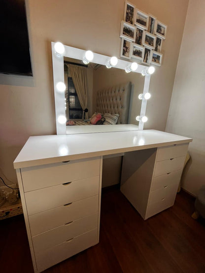 Moon Drawer Vanity Set (10 Drawer) with LED Mirror